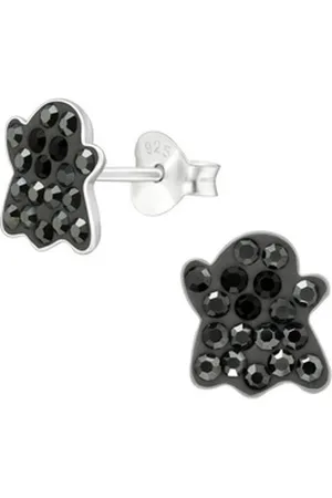 Bungsa Ohrring-Set Ohrstecker Glitzer-Geist für Halloween-Fans schwarz aus 925 Silber (1 Paar (2 Stück), 2-tlg), Ohrschmuck Ohrringe silberfarben