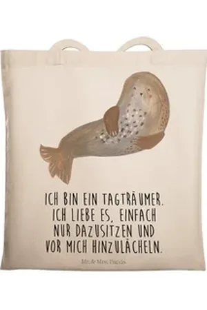 Mr. & Mrs. Panda Tragetasche Robbe Lachen - Transparent - Geschenk, Tiermotive, Strand, Robben, St (1-tlg), Emotionale Sprüche 38 cm x 42 cm x 0.5 cm