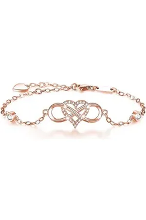 Karma Silberarmband Damen Silber 925 Herz und Infinity Symbol mit Zirkonia-Kristallen (Damenschmuck Echt Silber, Geschenk für Sie), Damenarmband rosegold oder silber Armschmuck goldfarben