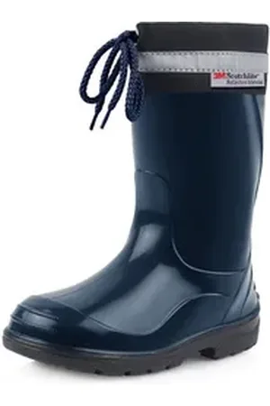 Ladeheid Lange Regenschuhe für Mädchen und Jungen LA-972 Gummistiefel Kinder mit Stulpe zum Schnüren blau|schwarz 30