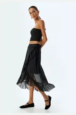 Koton Midirock Midi Länge Asymmetrisch schwarz L