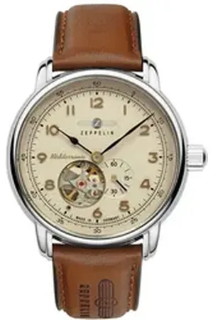 Zeppelin Automatikuhr Méditerranée 9666-5, Mechanische Uhr, Armbanduhr, Herrenuhr, offene Unruh, Made in Germany braun