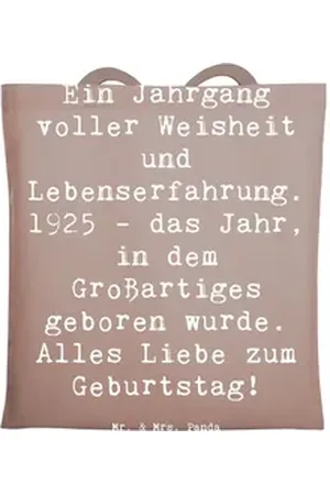 Mr. & Mrs. Panda Tragetasche Spruch 1925 Geburtstag - Braun Pastell - Geschenk, Glückwunsch, 1925 (1-tlg) braun