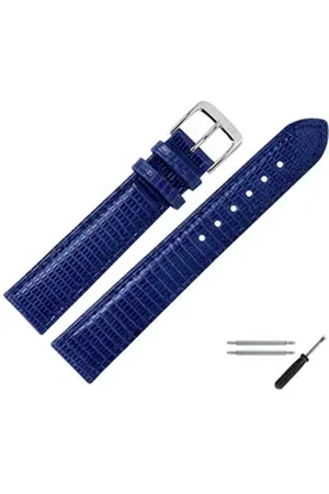 MARBURGER Uhrenarmband 16mm Leder Eidechse Schuppung blau|silberfarben