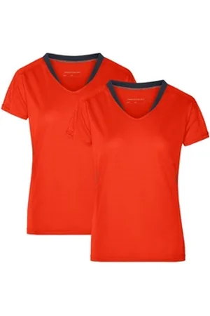 James & Nicholson Laufshirt Doppelpack Damen Kurzarm Laufshirt Running T-Shirt JN471 (Doppelpack, 2 Stück) Atmungsaktiv und Feuchtigkeitsregulierend orange XS