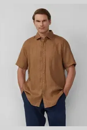 QS by s.Oliver Kurzarmhemd Regular Fit: Leichtes Kurzarmhemd aus 100% Leinen Garment Dye braun LT