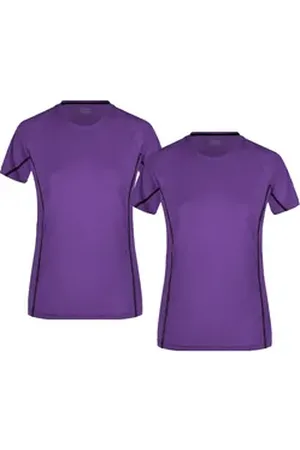 James & Nicholson Laufshirt Doppelpack Damen Sportshirt mit reflektierenden Details JN422 (Doppelpack, 2 Stück) Feuchtigkeitsregulierend, atmungsaktiv und schnell trocknend lila S