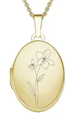 Amoonic Amulett Medaillon Oval Gravur Geburtsblume zum Öffnen für Bilder Silber 925 (inkl. Schmucktäschchen), Anhänger aufklappbar befüllbar Foto Gravur Geburtsblume Februar goldfarben