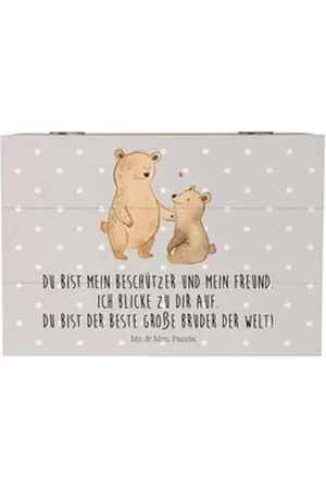 Mr. & Mrs. Panda Dekokiste 22 x 15 cm Bär Großer Bruder - Grau Pastell - Geschenk, Geschwister, (1 St), Handverlesene Designs grau