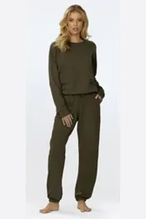 DKaren Freizeitanzug Damen Hausanzug Jogginganzug Baumwolle (2-tlg., Sweatshirt & Hose) grün L-40