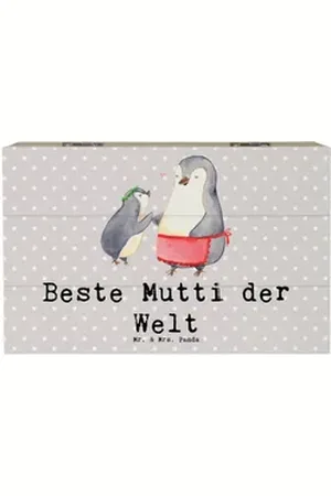 Mr. & Mrs. Panda Dekokiste Pinguin Beste Mutti der Welt 19 x 12 cm - Grau Pastell - Geschenk, Da (1 St), Kreatives Design grau 19 cm x 12 cm x 10 cm
