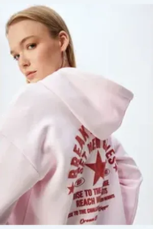 Koton Kapuzensweatshirt Kapuzenkragen Mit Aufdruck rosa M