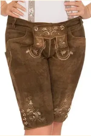MARJO Lederhose Trachtenlederhose Damen - ERNESTA - walnuss