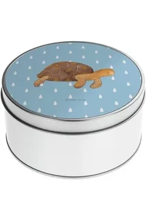 Mr. & Mrs. Panda Aufbewahrungsdose Schildkröte Marschieren - Blau Pastell - Geschenk, Metallkiste, get l (1 St), Stabile Konstruktion blau 15 cm x 15 cm x 5 cm
