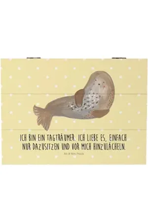 Mr. & Mrs. Panda Dekokiste Robbe Lachen 25 x 18 cm - Gelb Pastell - Geschenk, Strand, Ostsee, Er (1 St), Handgefertigt gelb 18 cm x 25 cm x 15 cm