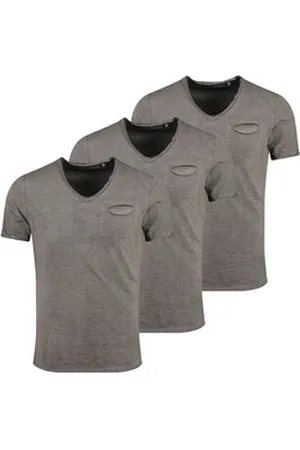 Key Largo T-Shirt Soda vintage Look uni Basic T00619 V-Ausschnitt unifarben kurzarm slim fit grau XL