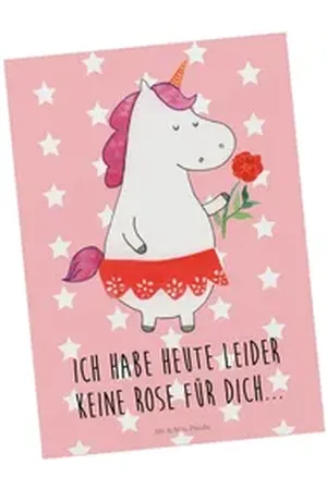 Mr. & Mrs. Panda Postkarte Einhorn Dame - Rot Pastell - Geschenk, feine Dame, Einhorn Deko, Ansi, Multifunktionalität rot