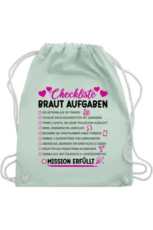 Shirtracer Turnbeutel Braut Aufgaben I Mutprobe Checkliste, JGA Junggesellenabschied Frauen grün