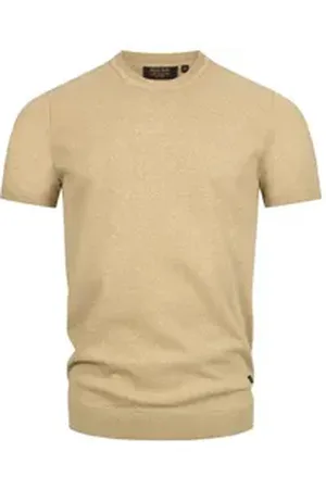INDICODE T-Shirt INVasko Klassisches Feinstrick-T-Shirt mit Rippstricksaum beige L