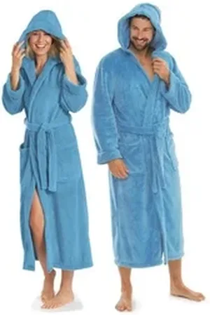 Aqua Bademantel Saunamantel Coral Fleece Kapuze für Sie&Ihn Malibu XS hellblau, Polyester blau XS
