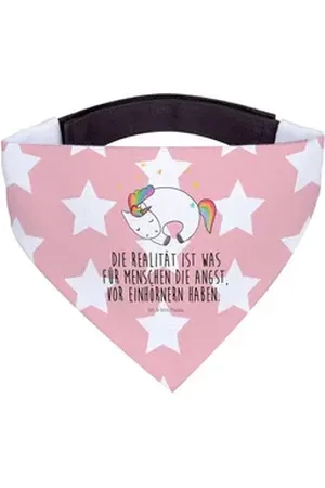 Mr. & Mrs. Panda Hundefliege Einhorn Nacht - Rot Pastell - Geschenk, Halstuch, Realität, Unicorn, Polyester rot L | 33 cm x 33 cm