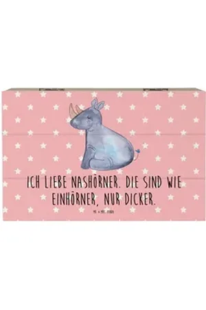 Mr. & Mrs. Panda Dekokiste Einhorn Nashorn 19 x 12 cm - Rot Pastell - Geschenk, Kiste, Unicorn, (1 St), Schöne Designs rot 19 cm x 12 cm x 10 cm