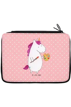 Mr. & Mrs. Panda Federmäppchen Einhorn Künstler - Rot Pastell - Geschenk, Stift, Bestückte Federmapp, (1-tlg), Bezauberndes Design rot