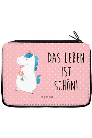Mr. & Mrs. Panda Federmäppchen Einhorn Spaziergang - Rot Pastell - Geschenk, Einhörner, Einhorn Deko, (1-tlg), Fünfteilige Ausstattung rot