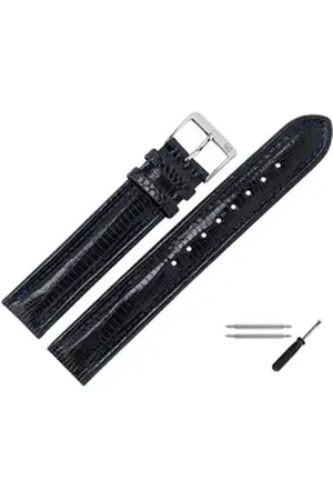 MARBURGER Uhrenarmband 18mm Leder Eidechse (Teju) Schuppung blau|silberfarben