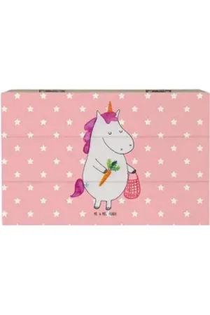 Mr. & Mrs. Panda Dekokiste Einhorn Vegan 19 x 12 cm - Rot Pastell - Geschenk, Einhorn Deko, Gesu (1 St), Kreatives Design rot 19 cm x 12 cm x 10 cm