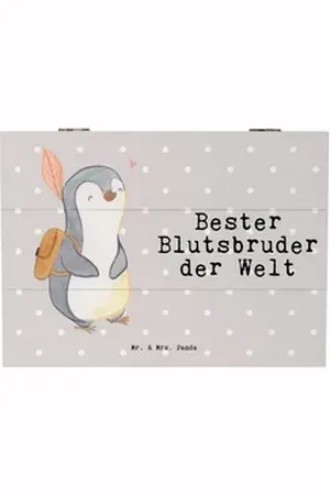 Mr. & Mrs. Panda Dekokiste Pinguin Bester Blutsbruder der Welt 25 x 18 cm - Grau Pastell - Gesch (1 St), Handgefertigt grau 18 cm x 25 cm x 15 cm