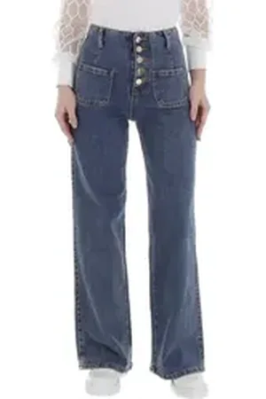 Ital-Design Weite Jeans Damen Freizeit (88578929) Used-Look Stretch High Waist Jeans in Blau blau M/38