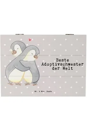 Mr. & Mrs. Panda Dekokiste Pinguin Beste Adoptivschwester der Welt 25 x 18 cm - Grau Pastell - G (1 St), Durchdachtes Design grau