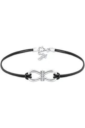 Elli Armband Leder Infinity Kristalle Silber weiß 20 cm