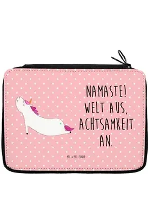 Mr. & Mrs. Panda Federmäppchen Einhorn Yoga - Rot Pastell - Geschenk, Büro Stifte Etui, Einhorn Deko, (1-tlg), Motivierende Sprüche rot