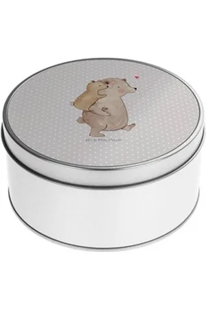 Mr. & Mrs. Panda Aufbewahrungsdose Papa Bär - Grau Pastell - Geschenk, Vati, Vorratsdosen mit Deckel, So (1 St), Besonders glänzend grau 15 cm x 15 cm x 5 cm