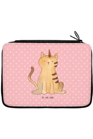 Mr. & Mrs. Panda Federmäppchen Einhorn Katze - Rot Pastell - Geschenk, Unicorn, Einhornpower, Büro S, (1-tlg), Fünfteilige Ausstattung rot