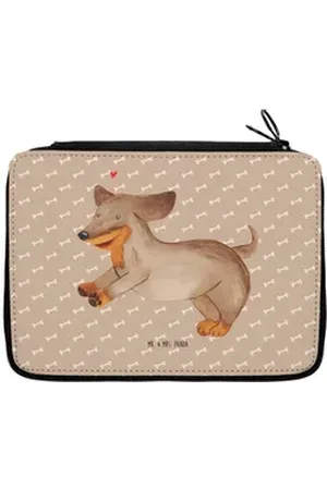 Mr. & Mrs. Panda Federmäppchen Hund Dackel - Hundeglück - Geschenk, Sprüche, happy dog, Motiv, Dachs, (1-tlg), Bezauberndes Design braun