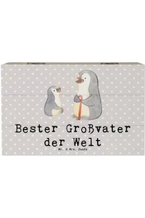 Mr. & Mrs. Panda Dekokiste Pinguin Bester Großvater der Welt 19 x 12 cm - Grau Pastell - Geschen (1 St), Praktische Scharniere grau 19 cm x 12 cm x 10 cm