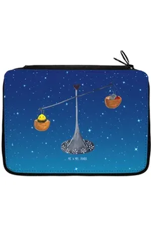 Mr. & Mrs. Panda Federmäppchen Sternzeichen Waage - Sternenhimmel Blau - Geschenk, Motiv, Horoskop, (1-tlg), Fünfteilige Ausstattung blau