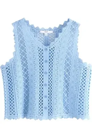 Next Anzugweste Geknöpfte Tank-Weste mit Nahtdetail, Spitze + Mesh (1-tlg) blau XXL