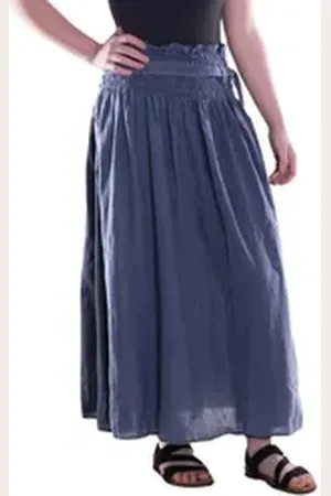 Vishes Maxirock Damen Maxi-Rock Baumwolle Boho elastischer Bund mit Kordel-Zug Alternative Bekleidung, Ethno, Hippie, Retro Style grau