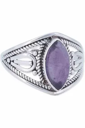 mantraroma Silberring DAHAB Ellipse aus 925 Silber mit Amethyst (Ring mit Schmuckbeutel), Damenring aus 925er Silber lila 50