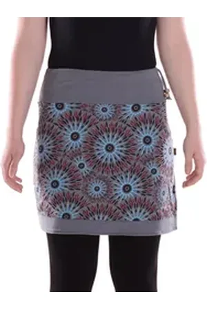 Vishes Minirock Damen Mini-Rock Baumwolle Mandala-Muster elastischer Bund Alternative Bekleidung, Ethno, Hippie, Retro Style grau 38