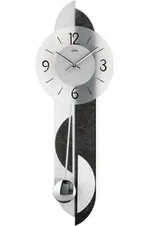 Ams Pendelwanduhr W7299 (Quarzuhr, Holz-/Aluminium-/Schiefergehäuse,Made in Germany,Wohnzimmer) schwarz|silberfarben