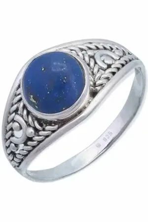 mantraroma Silberring DAHAB rund aus 925 Silber mit Lapis Lazuli (Ring mit Schmuckbeutel), Damenring aus 925er Silber blau 58