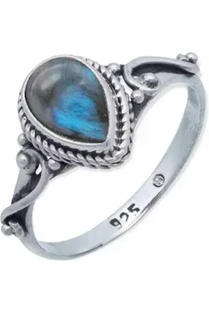 mantraroma Silberring FITO aus 925 Silber mit Labradorit (Ring mit Schmuckbeutel), Damenring aus 925er Silber blau 52
