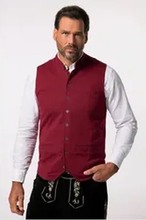 JP 1880 Steppweste Weste Tracht Sweat Stehkragen Stickerei braun|rot 4XL
