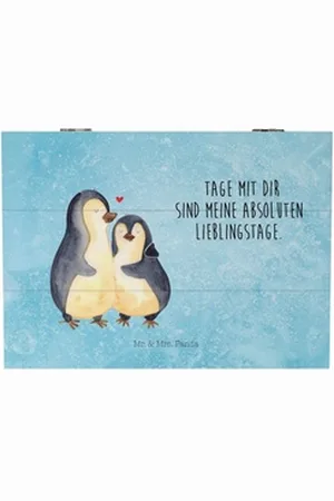Mr. & Mrs. Panda Dekokiste Pinguin umarmend - Eisblau - Geschenk, Hochzeit, Verlobung, Umarmung (1 St) blau Ø 0 cm x 18 cm x 15 cm