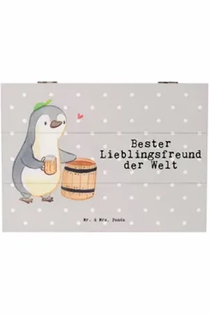Mr. & Mrs. Panda Dekokiste Pinguin Bester Lieblingsfreund der Welt 25 x 18 cm - Grau Pastell - G (1 St), Praktischer Griff grau 18 cm x 25 cm x 15 cm